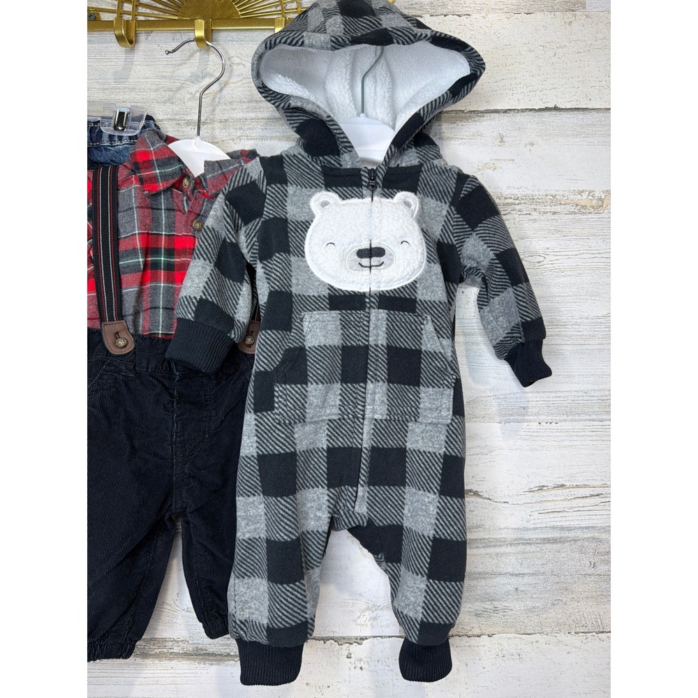 Carter's OshKosh Baby Boys 3M Plaid Fleece Denim Bundle CabinCore Warm - Picture 6 of 6